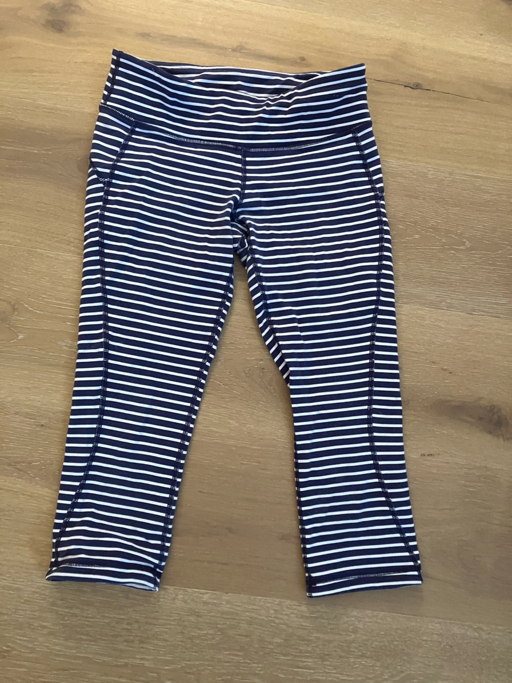 New Balance for J. Crew Navy and White Striped crop Leggings